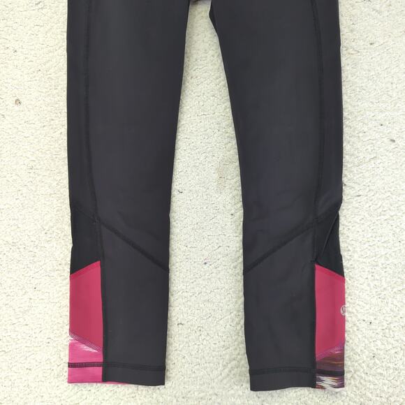 Lululemon Pace Rival Crop Leggings Capri Women's 4 Black Patterned Trim Pockets - Picture 4 of 7